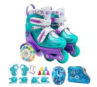 Patins à roulettes à trois points, patins à roulettes à trois points pour , débutants, roues lumineuses avec genouillères, coudières et couvre-chef pour salle de sport, parc