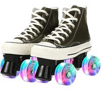 Patins à roulettes Adultes, Patins à roulettes à Deux Rangées en Toile pour Jeunes, Chaussures Montantes pour Adolescents, Flash Wheel, 35/8.86in