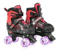 Patins à roulettes avec Roues Lumineuse, Rollers Quad Classiques, Roller Skates pour Filles et Garçon, Confortables et Respirants Patin a Roulette pour Débutants, Rouge M (32 à 37)
