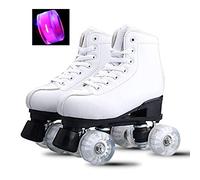 Patins à roulettes Blancs Classiques avec Roues Flash PU, Tige en Cuir PU, Rollers Quad Roller Chaussure pour Débutants Adolescents Femmes Adultes Hommes Garçons Filles,EU36/ UK3.5