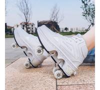 Patins à roulettes clignotants transformables, quatre roues, doubles roues unisexes pour étudiants, chaussures à roulettes rétractables pour adultes, bouton de contrôle pour patins à roues alignées ré