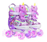 Patins à roulettes Enfant Poupée Licorne Roller Quad Ajustable avec 4 Roues Lumineuses Taille Réglable pour Filles Débutants Cadeau d'anniversaire Noël