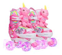 Patins à roulettes Enfant Poupée Licorne Roller Quad Ajustable avec 4 Roues Lumineuses Taille Réglable pour Filles Débutants Cadeau d'anniversaire Noël