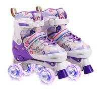 Patins à roulettes Fille, Roller Enfant avec 4 Roues Lumineuses, Taille Ajustable, sécurité 3 Points, Rollers Quad pour Filles, garçons et débutants