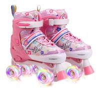 Patins à roulettes Fille, Roller Enfant avec 4 Roues Lumineuses, Taille Ajustable, sécurité 3 Points, Rollers Quad pour Filles, garçons et débutants (Pink, S: 31-34 EU)