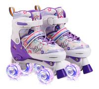 Patins à roulettes Fille, Roller Enfant avec 4 Roues Lumineuses, Taille Ajustable, sécurité 3 Points, Rollers Quad pour Filles, garçons et débutants (Purple, M: 35-38 EU)