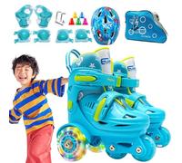 Patins à roulettes pour - 4 Roues réglables 27 - 34 avec Flash - Set de Protection genouillères Coudes Casque et Obstacles - Idéal pour Les débutants 3 à 8 Ans
