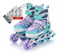 Patins à roulettes pour Enfants 4 en 1 réglables 25-37 - Rollers, quads et Glace - Coque Haute Stable, Roues PU, ABEC-7 - par Meteor