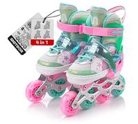 Patins à roulettes pour Enfants 4 en 1 réglables 25-37 - Rollers, quads et Glace - Coque Haute Stable, Roues PU, ABEC-7 - par Meteor