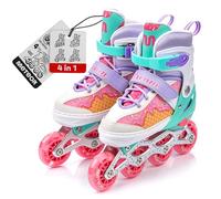 Patins à roulettes pour Enfants 4 en 1 réglables 25-37 - Rollers, quads et Glace - Coque Haute Stable, Roues PU, ABEC-7 - par Meteor