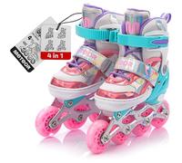 Patins à roulettes pour Enfants 4 en 1 réglables 25-37 - Rollers, quads et Glace - Coque Haute Stable, Roues PU, ABEC-7 - par Meteor