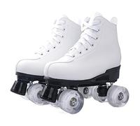 Patins à roulettes pour Femmes et Hommes, Roller Chaussure Classiques à Double Rangée avec Roues Éclairées par LED, Rollers Quad Hauts en Cuir PU pour Débutants Adolescents Adultes (45,Blanche)