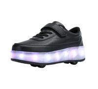 Patins à roulettes pour garçons et Filles avec 4 roulettes Chaussures de Skateboard réglables pour Jeunesse Chaussures avec roulettes, Noir 35 EU