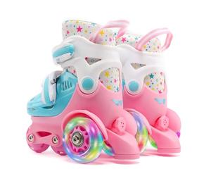 Patins à roulettes réglables pour - Patins à Double rangée à 4 Roues pour garçons Filles âgés de 2 à 8 Ans Roues élastiques en PU ABEC-7 Roulements à Billes Respirant Mesh Memory Foam Liner