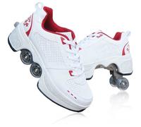 Patins à roulettes rétractables 2 en 1 - Multifonction - Blanc - Cuir PU - Antidérapants 32