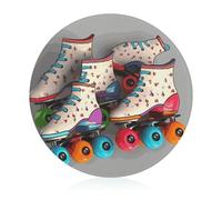 Patins à roulettes rétro colorés, bloc à découper rond en verre trempé, planche à découper unique pour pizza, légumes, fruits, fromage et charcuterie