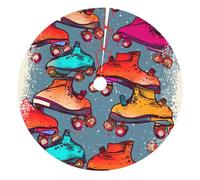 Patins à roulettes rétro colorés - Jupe de sapin de Noël - 76,2 cm - Double couche - Tapis de sol pour décoration de fête de vacances