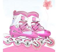 Patins en Ligne Enfant Réglables avec Patins Clignotants,Patins à Glace réglables 3 en 1 pour Fille et garçon et Femme Rollers en Ligne,S:31-34/M:35-38 (M,Rose)