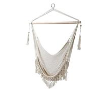 PATIO Chaise brésilienne avec Franges - 130 x 100 cm - Hamac Suspendu - Style bohème Lisse - Écru