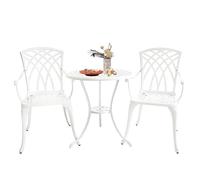 PATIO-IN Lot de 2 tables et chaises de bistrot en fonte d'aluminium avec trou pour parasol et jardin Blanc