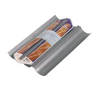 PATISSE 03664 - Moule à Baguettes, Ficelles, Pains ou Tuiles 3 Compartiments en Acier Revêtu Perforé Silver-Top - Gris argenté 38x25cm