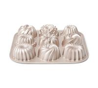 patisse 04521 - Moule 9 mini kouglofs, Moule à gâteau 9 mini bundt cakes - Fonte d’aluminium, beige doré, 24x24x4.5cm