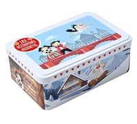 patisse 13727 - Boîte à biscuits métal décor ALSACE contenant 18 découpoirs ou emporte pièces Inox assortis - sapin, mannele, cigogne, Saint Nicolas, Cloche, couple Alsacien, Ange,…