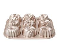 patisse 04521 - Moule 9 mini kouglofs, Moule à gâteau 9 mini bundt cakes - Fonte d’aluminium, beige doré, 24x24x4.5cm