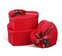 PATKAW 3 Pièces Boîte Cadeau Forme de Cœur Rouge en Papier avec Couvercle, Multifonctionnelle pour Bonbons et Cadeaux, pour Saint-valentin et Anniversaire