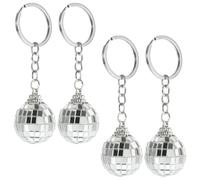 PATKAW 4pièces Porte-clés Boule Disco Miroir Argenté Pendentif Décoratif Léger pour Porte-accessoires Cadeau Fête