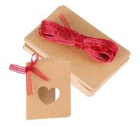 PATKAW 50 Étiquettes en Papier Kraft Marron de Cœur Creux avec Corde Rouge, Pliables, pour Décoration Mariage, Anniversaire et Scrapbooking