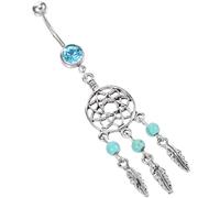PATKAW Anneau de Nombril Femme Attrape-Rêves Turquoise en Argenté Piercing Nombril Brillant Léger et Résistant Bijou Corps pour Fêtes Plage et Club et Élégant