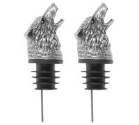 PATKAW Becs Verseurs à Vin en Alliage de Zinc Argenté, Lot de 2 Pièces, Tête de Loup Créative et Solide, Bouchons Anti-fuites pour Bar et Usage Domestique
