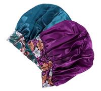 PATKAW Bonnets de Nuit en Satin pour Garçon et Filles, 2 Pièces, Bande Élastique Respirante, Couvre-chefs pour Maquillage et Sommeil, Style Imprimé Coloré