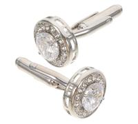 PATKAW Boutons de Manchette Faciles à Utiliser en Zircon Argentés Design Rond Simple et Moderne pour Hommes et Femmes pour Mariage ou Présent de Saint-Valentin