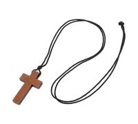 PATKAW Collier Pendentif Croix en Bois Naturel Noir de Noyer, Chaîne Rustique pour Femme, Bijou Sculpté Main, Léger et Confortable, Accessoire Religieux pour Pull et Tenue Quotidienne
