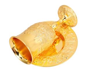 PATKAW Ensemble de Coupes de Kiddouch en Métal Doré Soucoupe, Accessoires pour Cérémonies Religieuses et Présent pour Bat Mitzvah