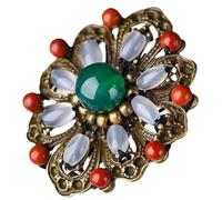 PATKAW Épinglette Vintage Fleur en Pierre Rouge et Calcédoine, Accessoire Décoratif à Clip pour Femmes, pour Cérémonies et Fêtes Élégantes