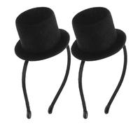 PATKAW Lot de 2 Serrage-têtes Mini Chapeau Haut-de-forme Noir, Accessoire Coiffure Vintage Années Folles, Bandeau de Fête Gothique pour Soirée Costumée et Goûter, Taille