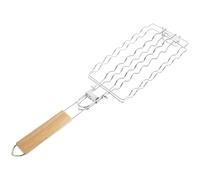 PATKAW Panier à Griller avec Poignée en Bois en Acier Inoxydable Résistant au Feu et Robuste, pour Barbecue la Maison, pour Poisson et Saucisse