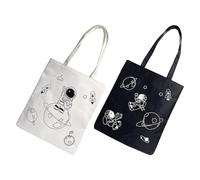 PATKAW Paquet à Bandoulière Élève en Toile Noire et Blanche, Grand Capacité, Design Créatif et Simple, Shopping Promenade, Lot de 2 Pièces