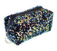 PATKAW Trousse de Maquillage Brillante à Paillettes Bleu, Grosse Capacité Carrée en Tissu Oxford et Velours, Portable Voyage Style Aléatoire