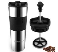 patmoseal Tasse de voyage isotherme à piston étanche - Cafetière portable sous vide - 3 tasses pour voyage, camping - 450 ml (argenté)