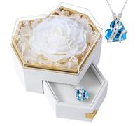PatNlevs Rose Eternelle avec Collier en Forme de Cœur et Boîte à Bijoux, Coffret Femme, Coffret Cadeau Noel Saint Valentin Femme Anniversaire Fete des Mere Cadeau Maman (Blanc)