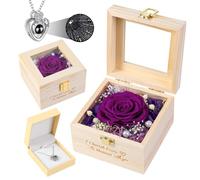 PatNlevs Rose éternelle en Coffret Cadeau Femme avec Collier cœur - Idée Cadeau Femme, Cadeau Anniversaire Femme, Cadeau Mariage, Cadeau Anniversaire Maman - Coffret Cadeau Femme Romantique (Violet)