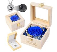 PatNlevs Rose éternelle en Coffret Cadeau Femme avec Collier cœur - Idée Cadeau Femme, Cadeau Anniversaire Femme, Cadeau Mariage, Cadeau Anniversaire Maman - Coffret Cadeau Femme Romantique (Bleu)