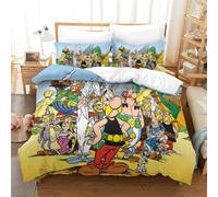 PATO FLIGHT 3D Asterix Anime Housse De Couette, 3 Pièces avec Taies d'oreiller, Parure De Microfibre, Fermeture Éclair, Ensemble De Literie pour Adultes Et Enfants Single（140x200cm）