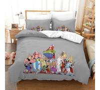 PATO FLIGHT 3D Asterix Anime Housse De Couette Parure De Lit 3 Pièces pour Enfants Adolescents Garçons Microfibre avec Fermeture À Glissière Taies d'oreiller King（220x240cm）