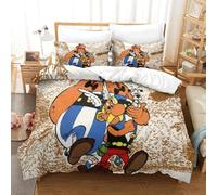 PATO FLIGHT 3D Asterix Anime Parure De Lit en Microfibre De Housses De Couette 3 Pcs Ensemble De Housse De Couette avec Fermeture À Glissière Adultes Taies d'oreiller Double（200x200cm）