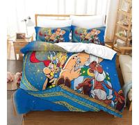 PATO FLIGHT Asterix Anime Ensemble De Literie De 3D avec Housse De Couette Taie d'oreiller, avec Fermeture À Glissière Microfibre 3 Pcs Convient pour Garçons Et Filles Single（140x200cm）